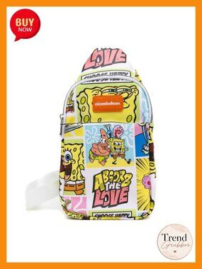 Vegan Leather Crossbody Sling Bag SpongeBob SquarePants Character Blocks 7x14